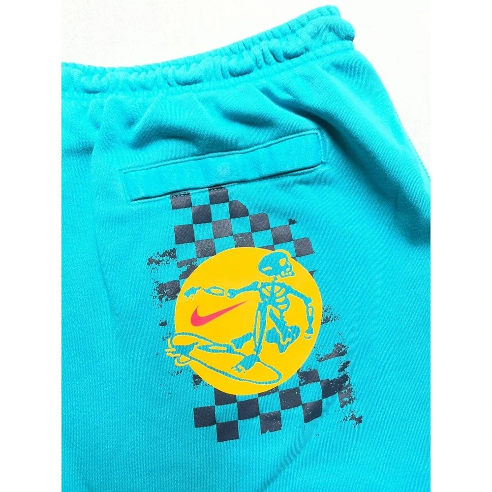 Nike‎ Mens XL The Next Wave Skate Shorts Teal Blue Skeleton Graphic French Terry